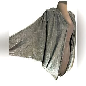 Vtg Silver Metallic Whimsigoth Oversized Cocoon Jacket Womens Sz 9 Fairy Grunge